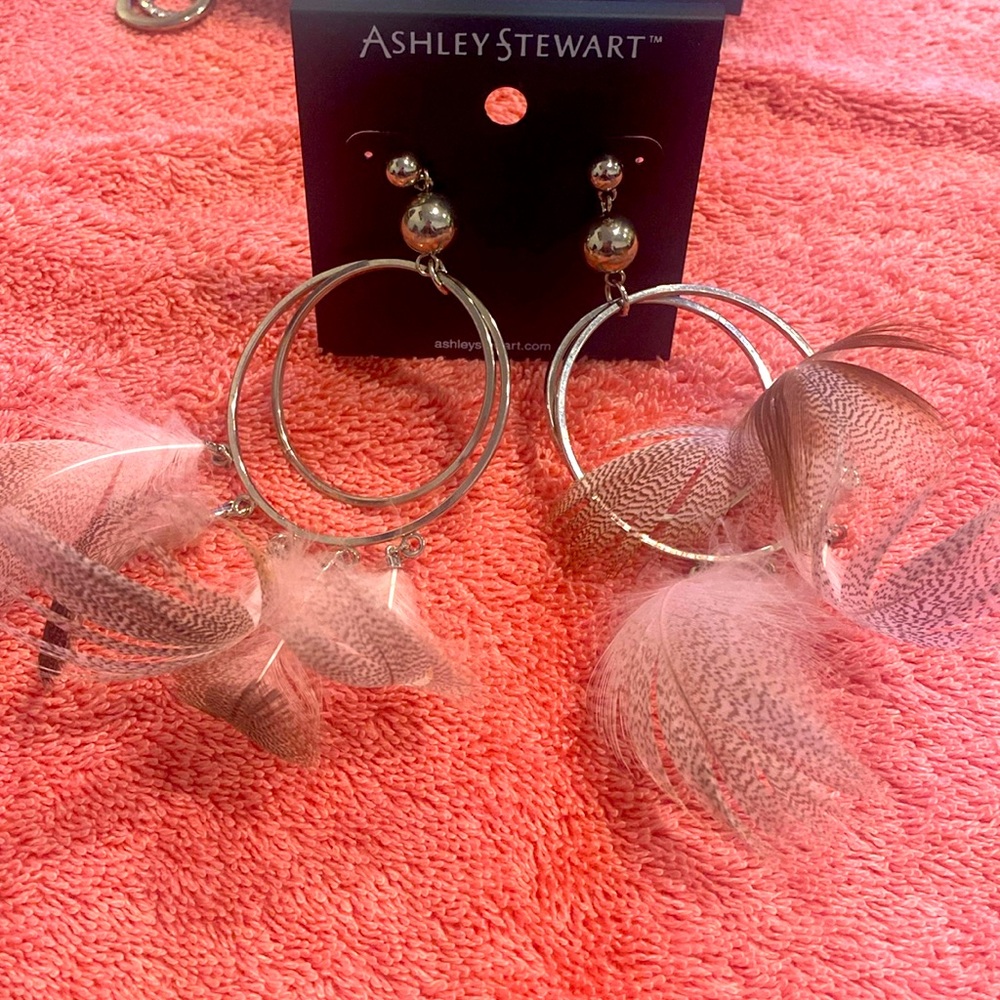Ashley Stewart silver with feathers earrings